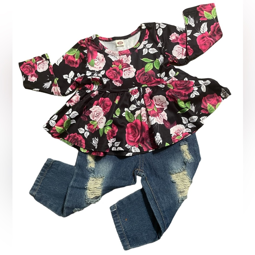 Adorable floral and jean outfit